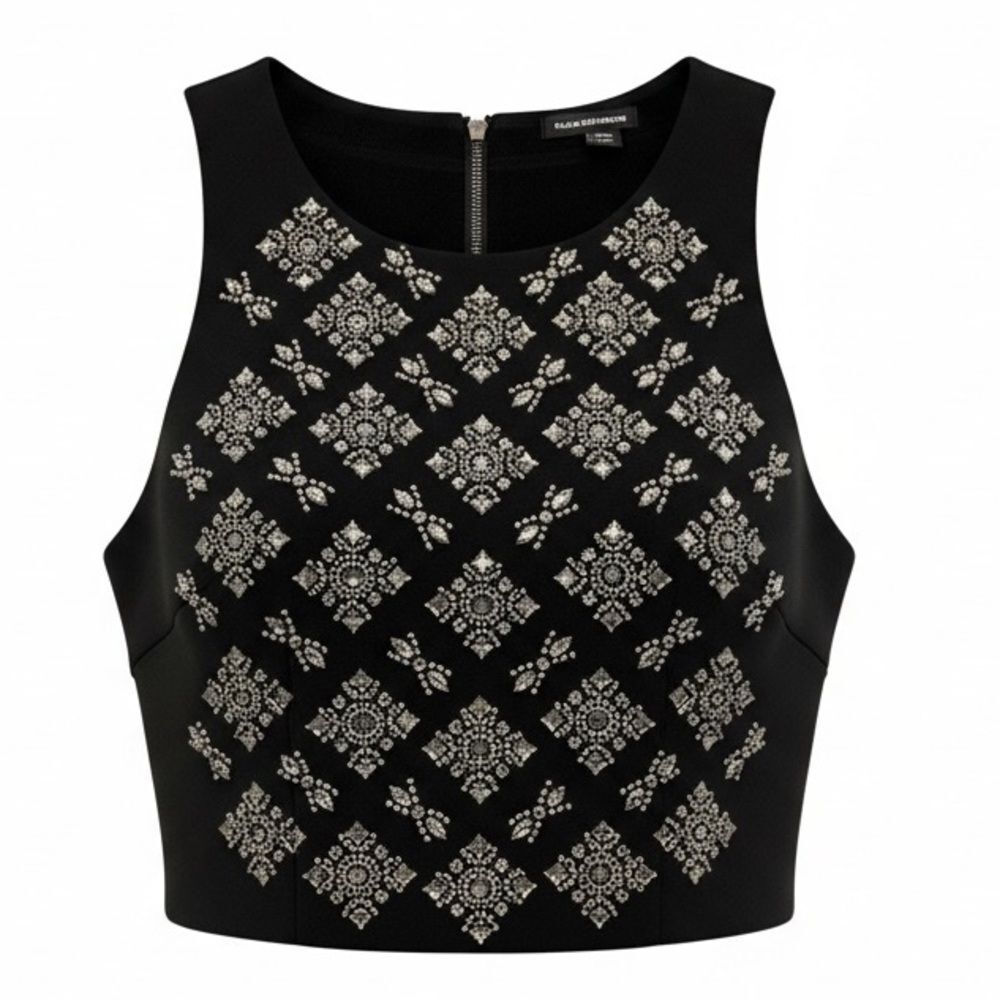 Club Monaco Black Silver Beaded Embellished Crop Top